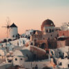 Santorini skyline sunset windmill