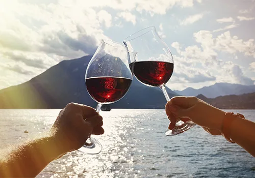 Brinde com taças de vinho